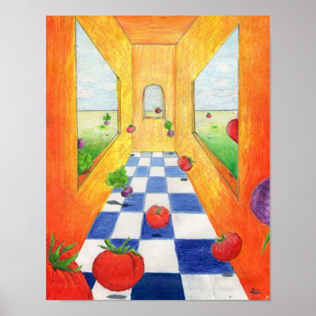 Affiche Tomato and Radish Kitchen Print Salad Party! (Devant)