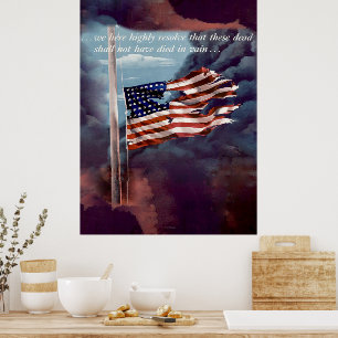 Affiche Tombé mais pas oublié Fumée et drapeau déchiré