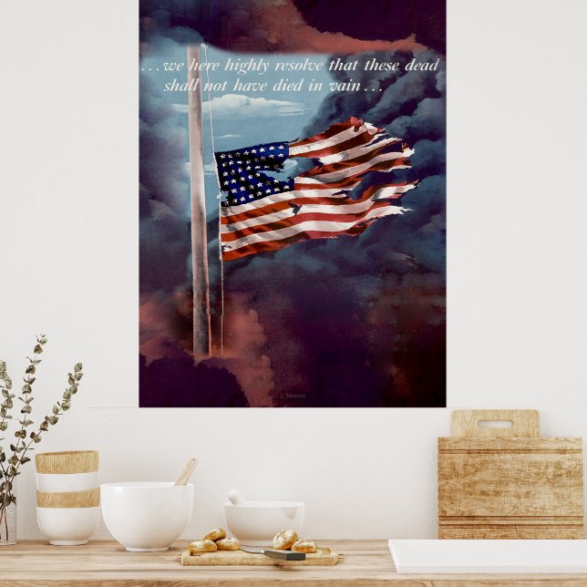Affiche Tombé mais pas oublié Fumée et drapeau déchiré (Cuisine)