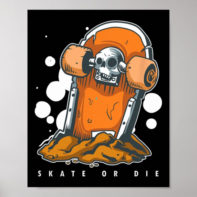Affiche Tombe Squelette Crâne Skateur Mort Planche à Roule (Devant)