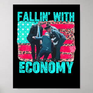 Affiche Tomber Avec L'Économie Heureux 4 juillet Drôle Bid