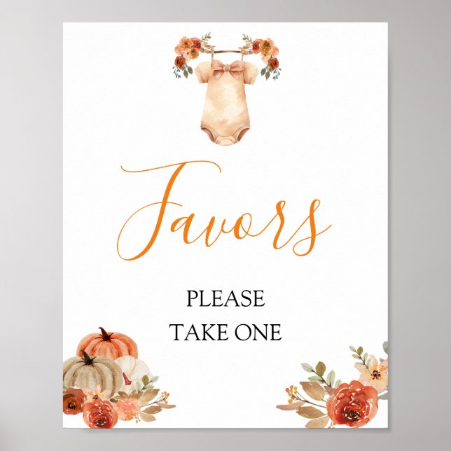 Affiche Tomber dans l'amour Citrouille Baby shower Floral  (Devant)
