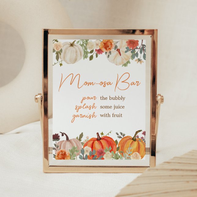 Affiche Tomber dans l'amour Floral Citrouille Maman Osa Ba (Fall Floral Pumpkin Baby Shower Mom Osa Bar Sign)