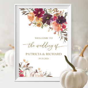 Affiche Tombez amoureux Citrouille Florale Mariage Bienven