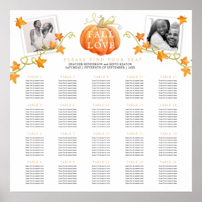 Affiche Tombez amoureux plan de 20 tables de mariage citro (Devant)
