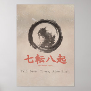 Affiche Tombez Sept Fois Relevez-Vous Huit Dojo d'Art Zen