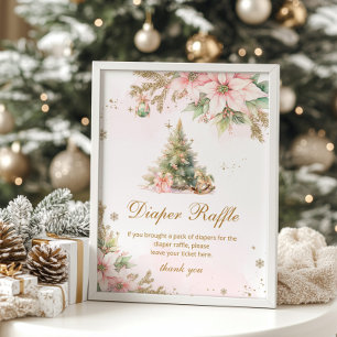 Affiche Tombola de couches rose or Noël arbre Bébé naissan