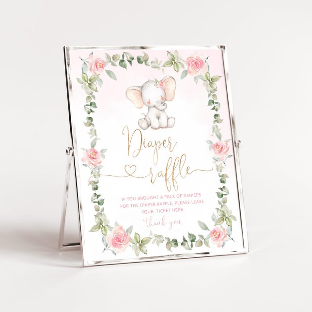 Affiche tombole à couche d'éléphant rose (Créateur téléchargé)