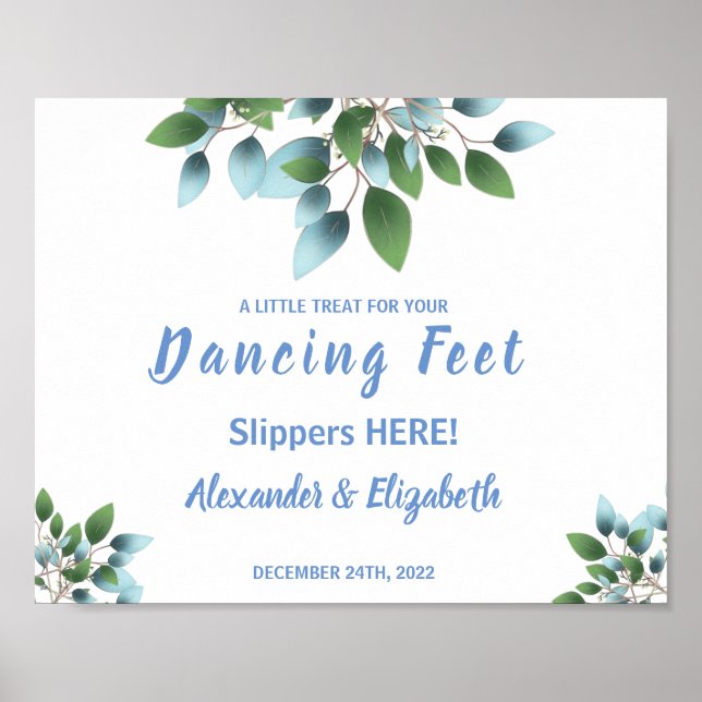Affiche Tongs de danse pieds | Panneau de mariage Eucalypt (Devant)