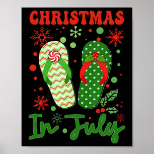 Affiche Tongs drôles Noël en juillet Xmas Vacances à la pl
