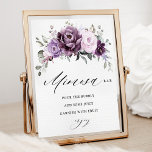 Affiche Tons de Dusty Fête des mariées violet Mimosa Bar<br><div class="desc">Élégante et moderne panneau de bar mimosa fleurie en milieu d'été avec un bouquet de pivoines roses aquarelles dans les tons de prune violette, rose poussiéreux, rose poussiéreux, mauve, sauge avec feuilles botaniques verdoyants et eucalyptus. S'il vous plaît trouver d'autres modèles et variantes de mon magasin "blissweddingpaperie". Et n'hésitez pas...</div>