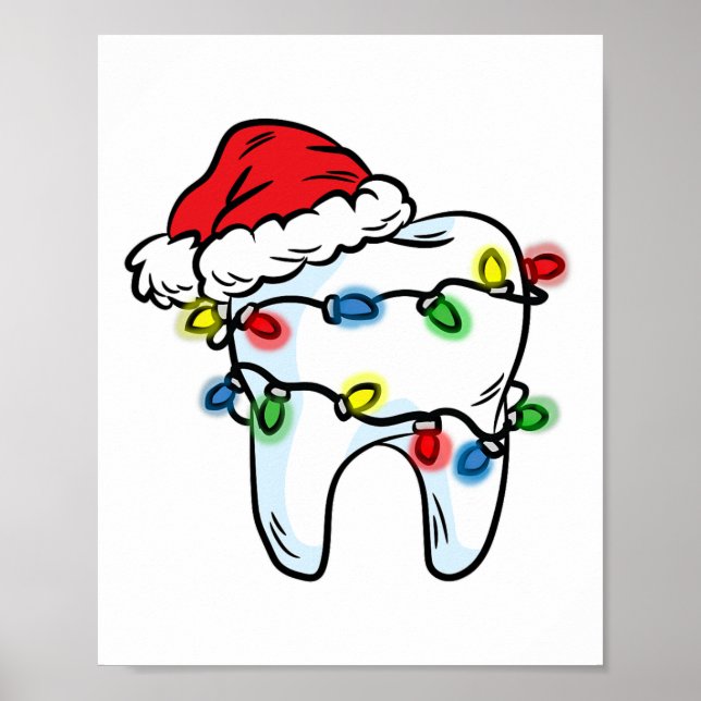 Affiche Tooth Christmas Light Santa Hat Dentist Dental Hyg (Devant)