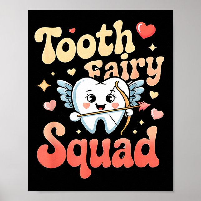 Affiche Tooth Fairy Squad Cute Cud Tooth Retro Dental Humo (Devant)
