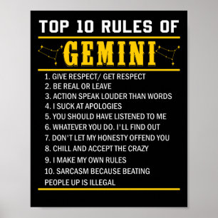 Affiche Top 10 Règles De Gemini 21 Mai - 21 Juin