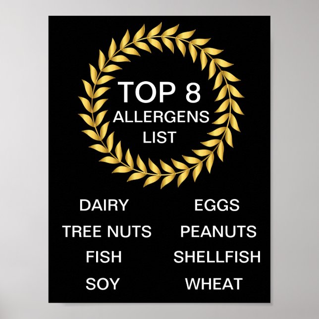 Affiche Top 8 Liste des allergènes (Devant)