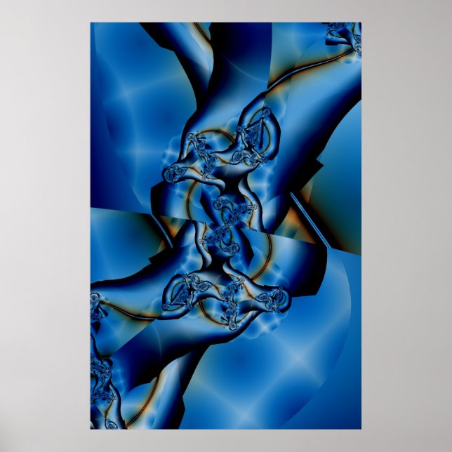 Affiche Topaz | Art fractal bleu et blanc (Devant)