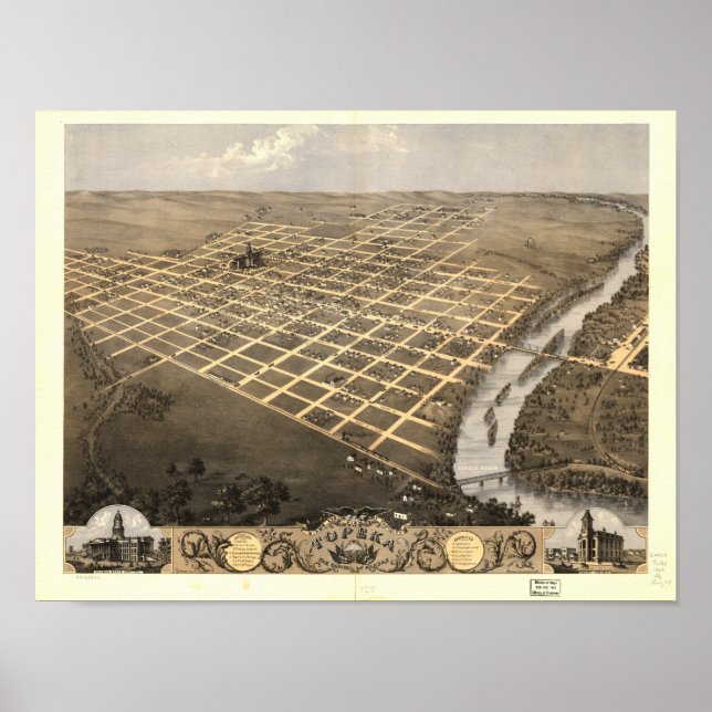 Affiche Topeka Kansas 1869 Panoramic Map (Devant)