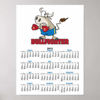 Affiche torero drôle boxeur taureau personnage de dessin a