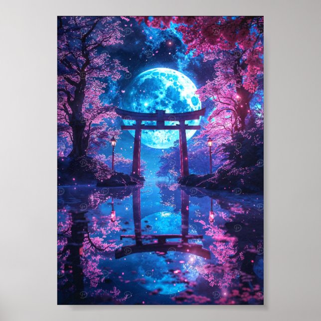 Affiche Torii japonaise enchantée au clair de lune (Devant)