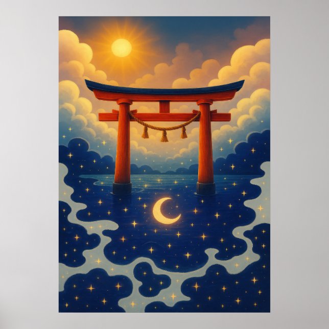Affiche Torii Porte avec Imaginaire soleil et lune Japonai (Devant)
