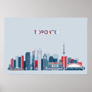 Affiche Toronto, Canada   Skyline rouge, blanc et bleu