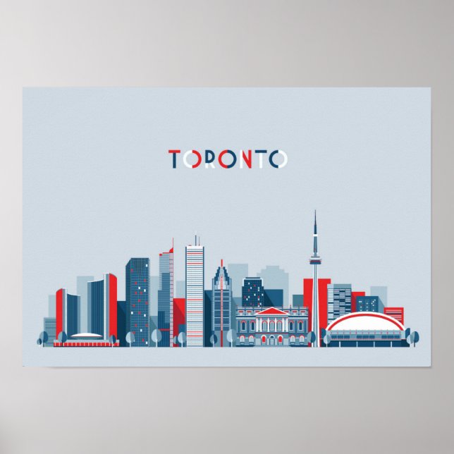 Affiche Toronto, Canada | Skyline rouge, blanc et bleu (Devant)