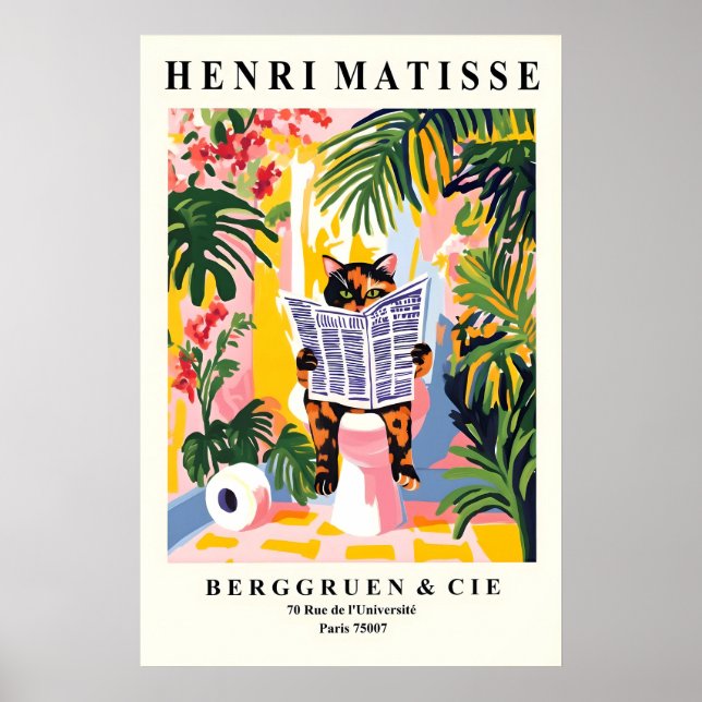 Affiche Tortoiseshell Cat on a Toilet Print - Matisse (Devant)