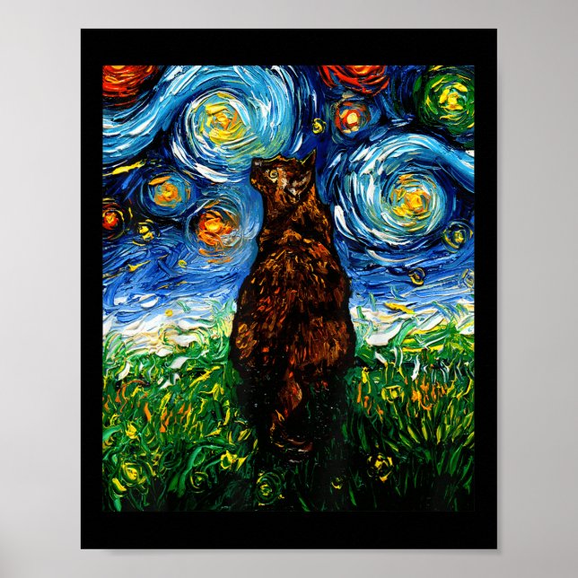 Affiche Tortoiseshell Tortie Stress Night Kitty Cat Art By (Devant)