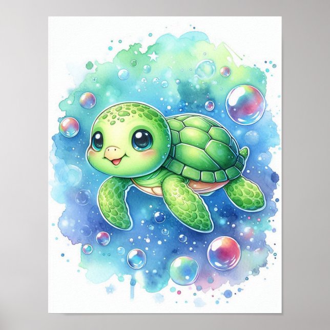 Affiche Tortue à l'aquarelle (Devant)