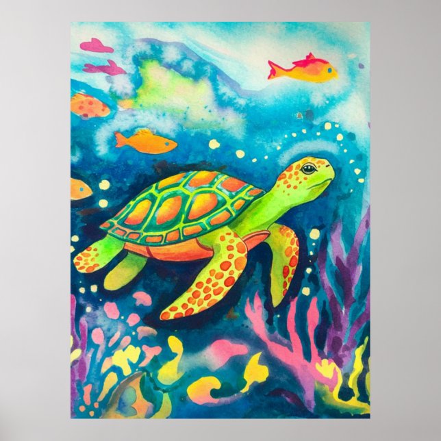 Affiche Tortue à peinture (Devant)