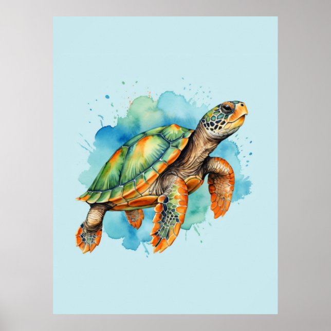 Affiche Tortue à peinture mignonne (Devant)