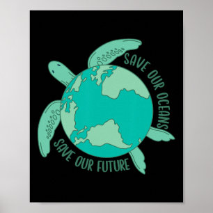 Affiche Tortue Avec Terre Sauvez Nos Océans Sauvez Notre A