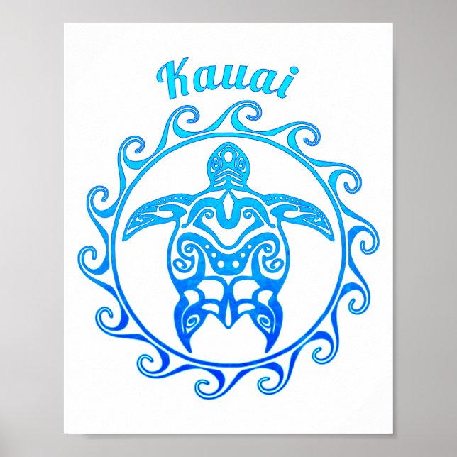 Affiche Tortue bleu de l'océan Kauai (Devant)