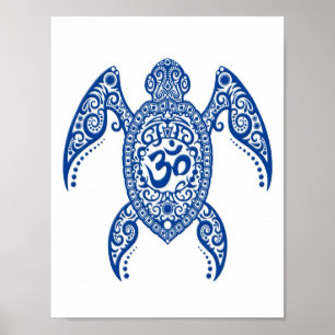 Affiche Tortue bleue de mer d'Om sur blanc
