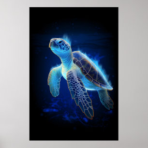 Affiche Tortue bleue Ethereal sous l'eau