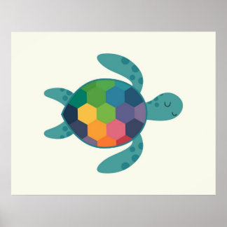 Affiche Tortue colorée avec coquille géométrique pour bébé