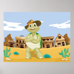 Affiche Tortue cowboy