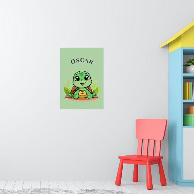 Affiche Tortue de dessin animé adorable qui sourit ✨ Nouno (Pépinière 1)