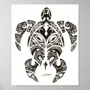 Affiche tortue de deux visages (honu)