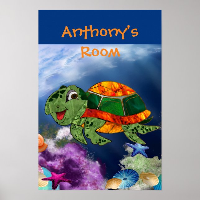 Affiche Tortue de mer amicale en mer (Devant)