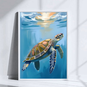 Affiche Tortue de mer animal de l'océan aquarelle