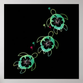 Affiche Tortue de mer Artistique Hibiscus Fleur Stylish Cu
