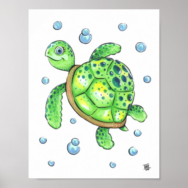 Affiche Tortue de mer bébé adorable (Devant)
