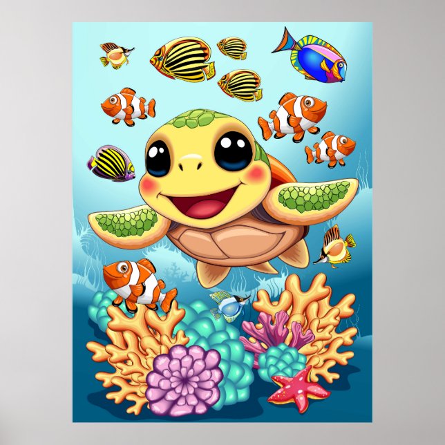 Affiche Tortue de mer Bébé heureux et mignonne personnage (Devant)