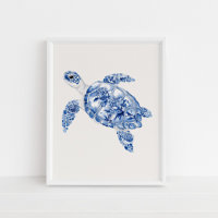Tortue de mer - Bleu côtier sur le beige