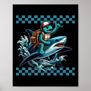 Affiche Tortue de mer chevauchant un requin pour ramener l