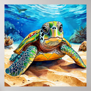 Affiche Tortue de mer colorée