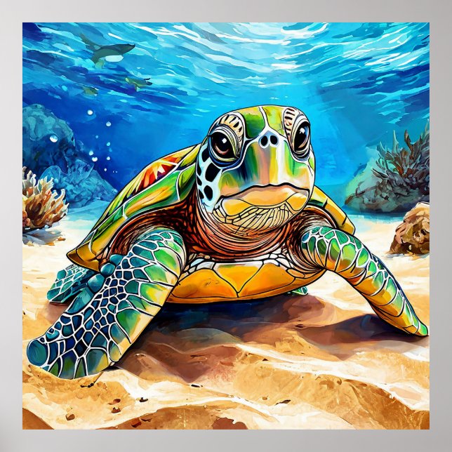 Affiche Tortue de mer colorée (Devant)
