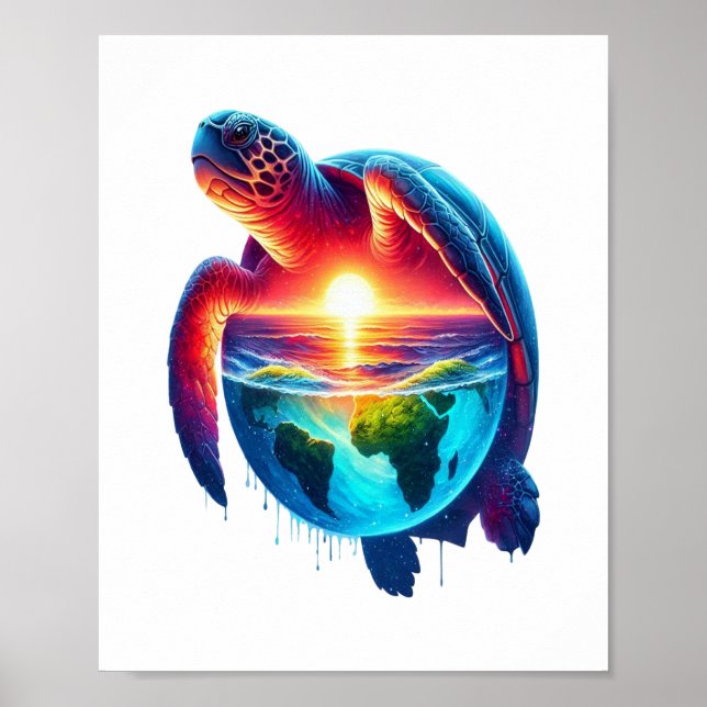 Affiche Tortue de mer couchée de soleil (Devant)