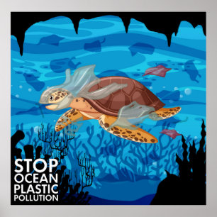 Affiche Tortue De Mer Dans Des Sacs En Plastique